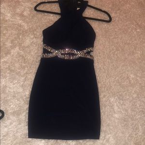 Navy blue rhinestone cut out beautiful waist line
